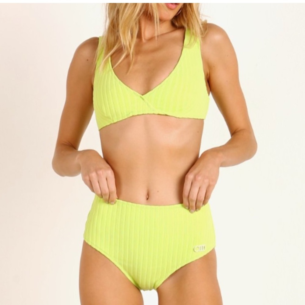 SOLID & STRIPED the beverly ribbed bikini in lime green size large